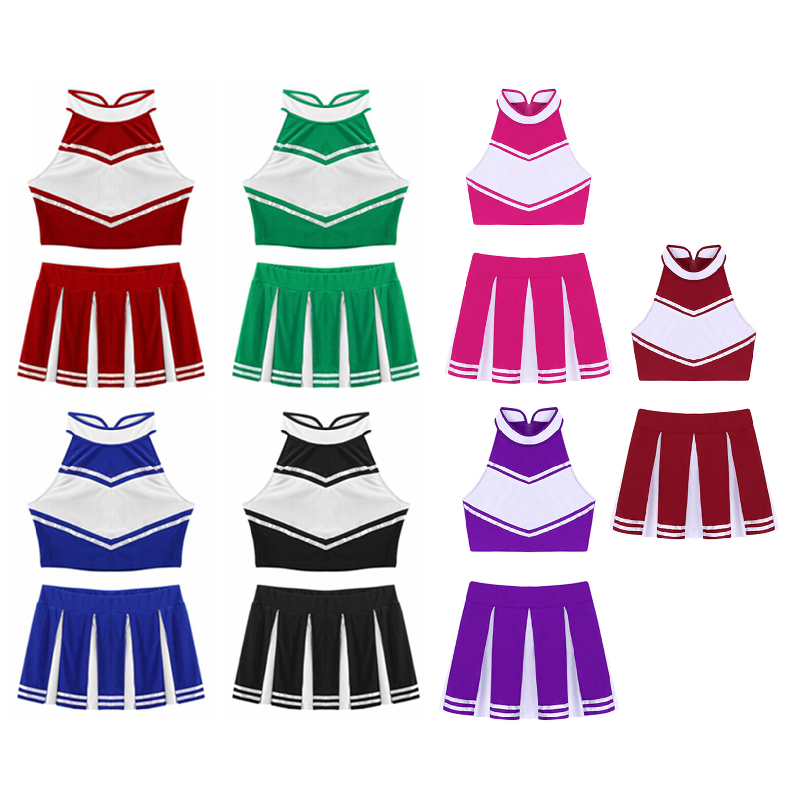 2Pcs Women‘s Cheerleadering Cosplay Uniform Sleeveless Tank with Mini Skirt