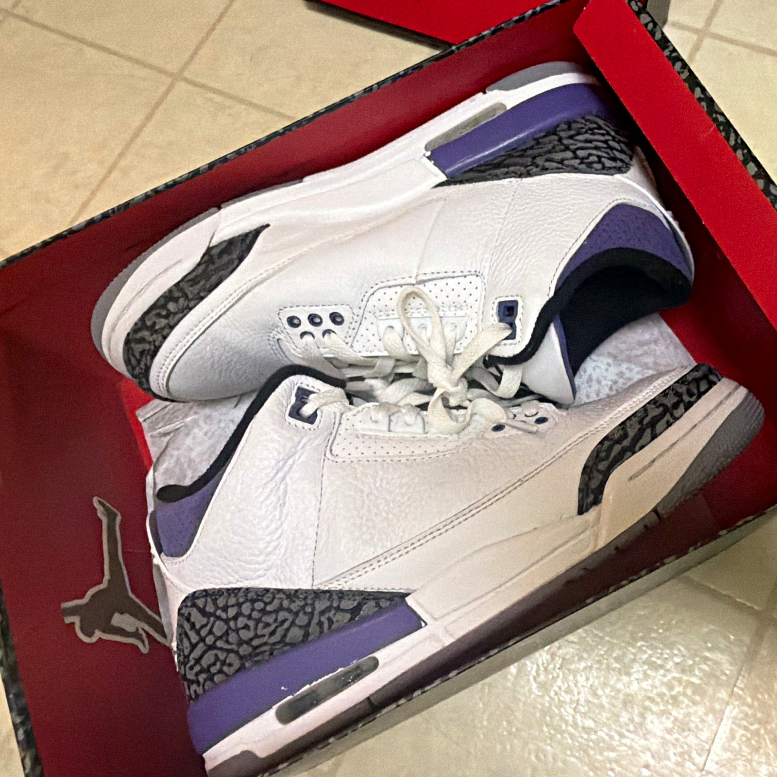 Jordan Air Jordan 3 Retro GS White Black Dark Iris Sneakers 6.5Y Unisex Kids
