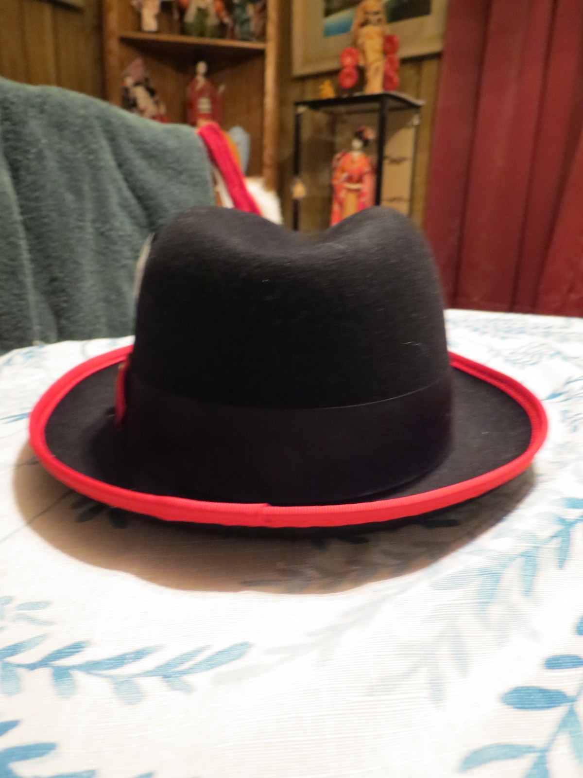 NEW, MEN’S BRUNO CAPELO CHICAGO SNAP BRIM BLK WT RED FEDOA AUSTRALIAN WOOL HAT
