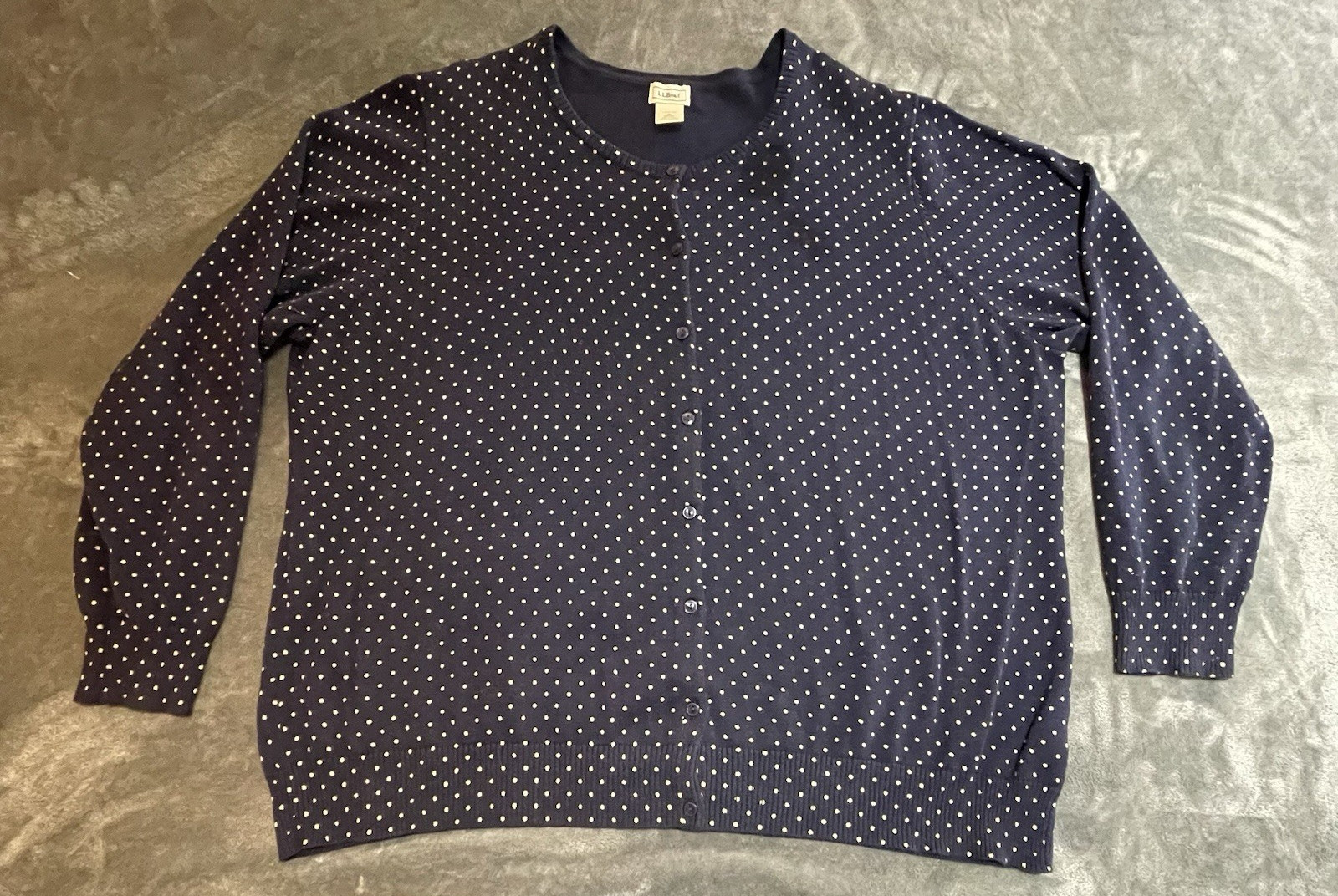 LL Bean Soft Blue Poke a Dot 100% Cotton Cardigan Sweater Size 3XL