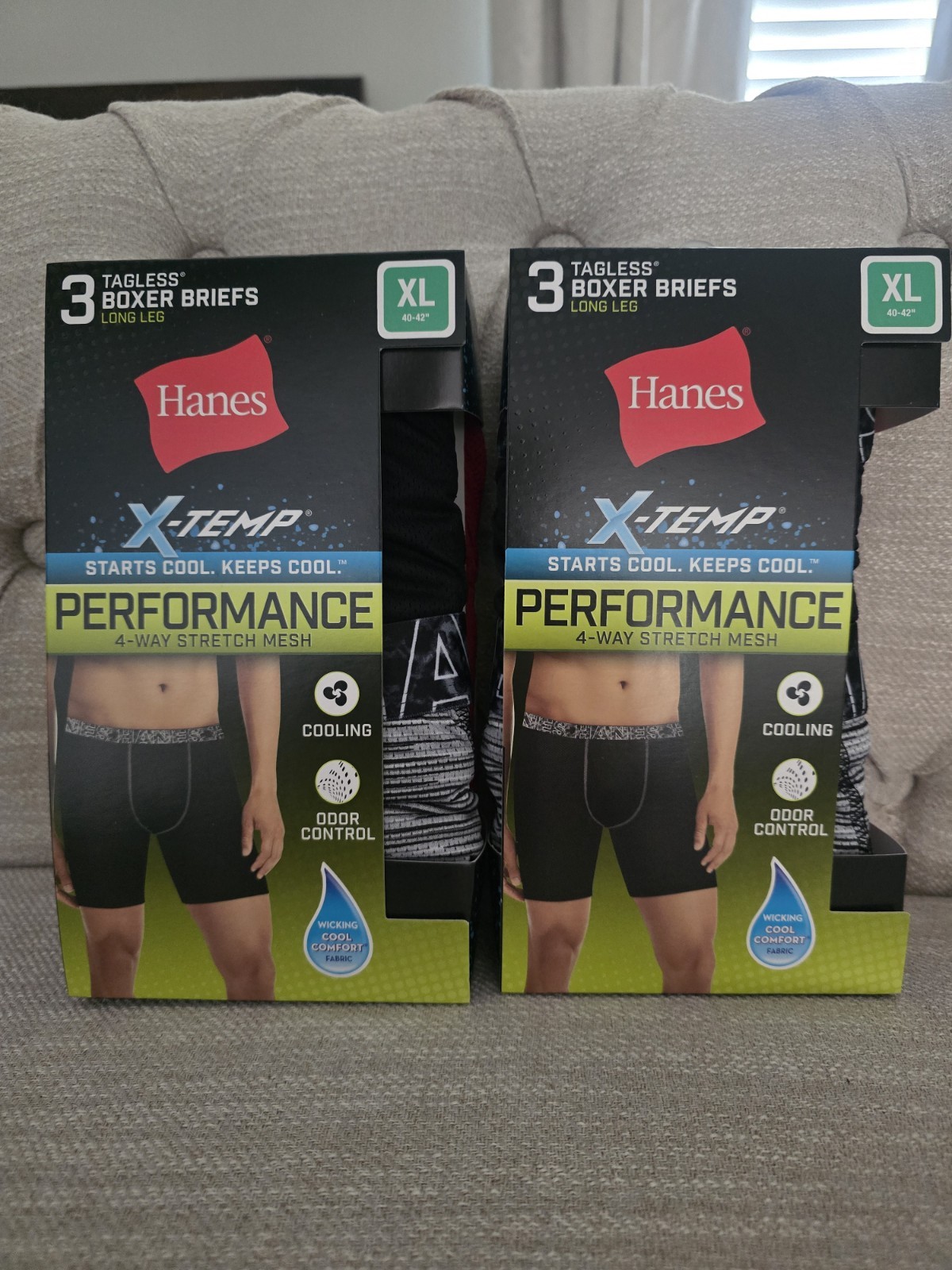 NEW 6 pair! 2 pack Hanes Sport X-Temp Men’s Boxer Briefs 3 Pack XL Tagless .