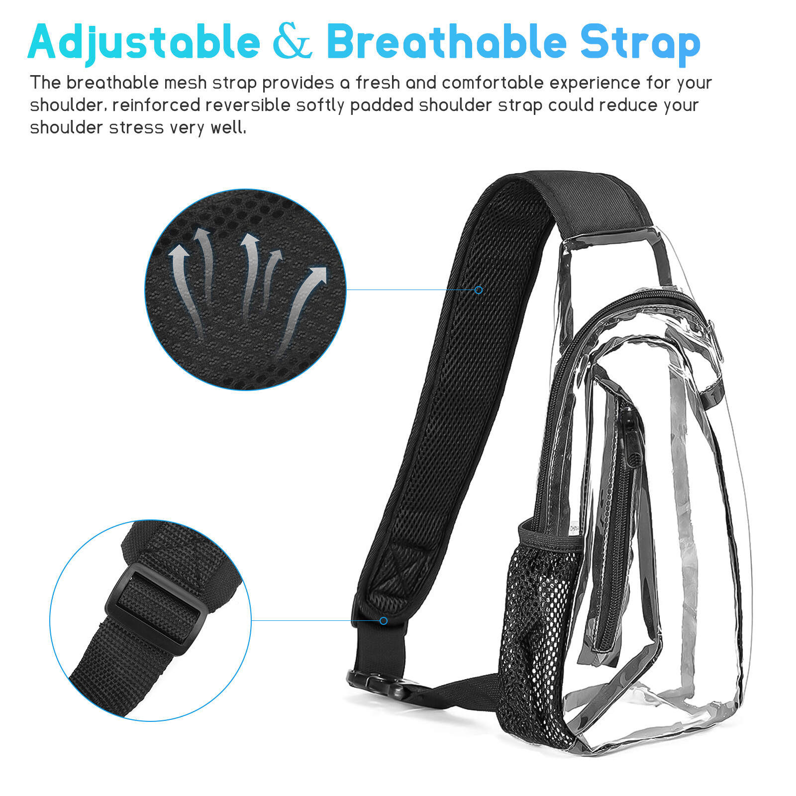 Clear PVC Sling Bag Transparent Stadium Shoulder Crossbody Chest Pack Adjustable