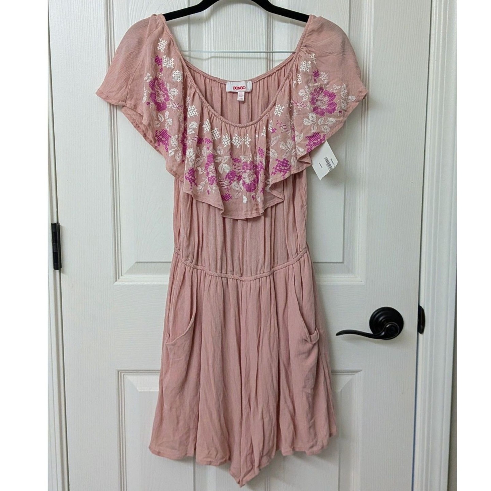 NWT! Bongo Pink Romper Off the Shoulder Ruffle Neckline | SZ Med