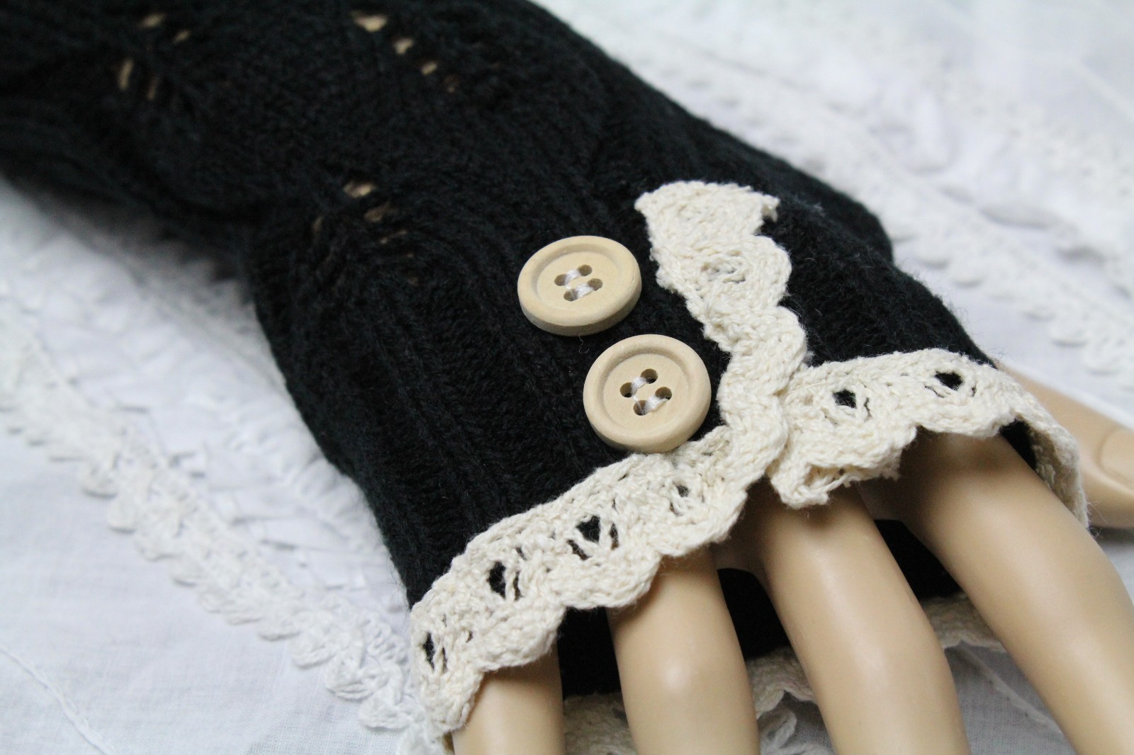 Fingerless Gloves Lace and Button Accent Leaf Pattern Knit New Colors!