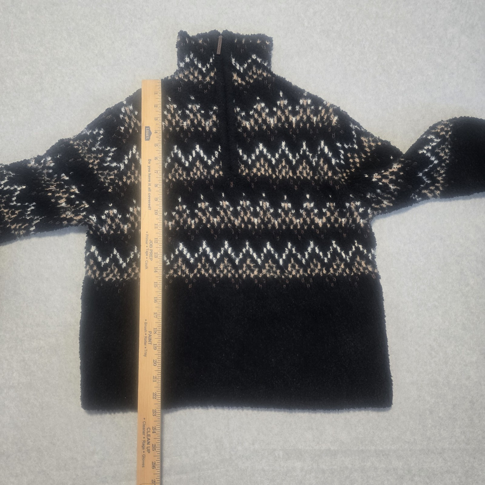 Natural Reflections Quarter Zip Pullover Women M Black Fair Isle Cabin Gorpcore