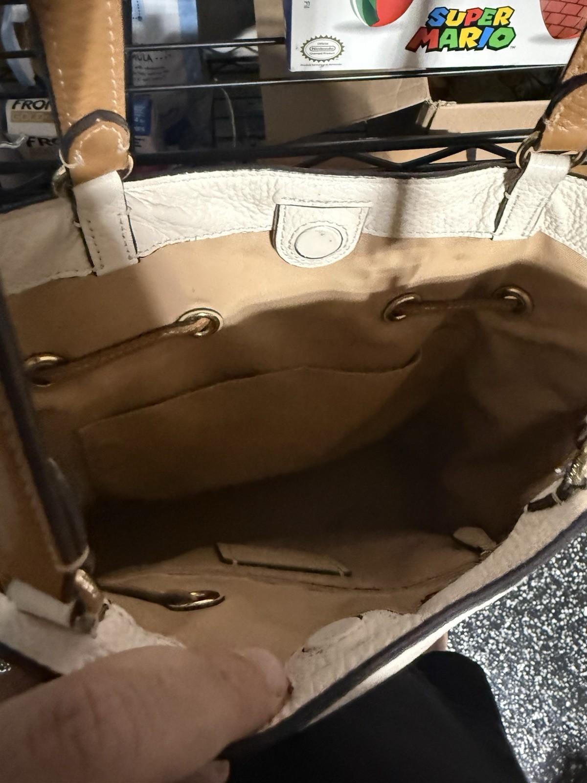 Coach Andy With Horse & Carriage Leather Tote Bag White & Brown Tassel Old Money