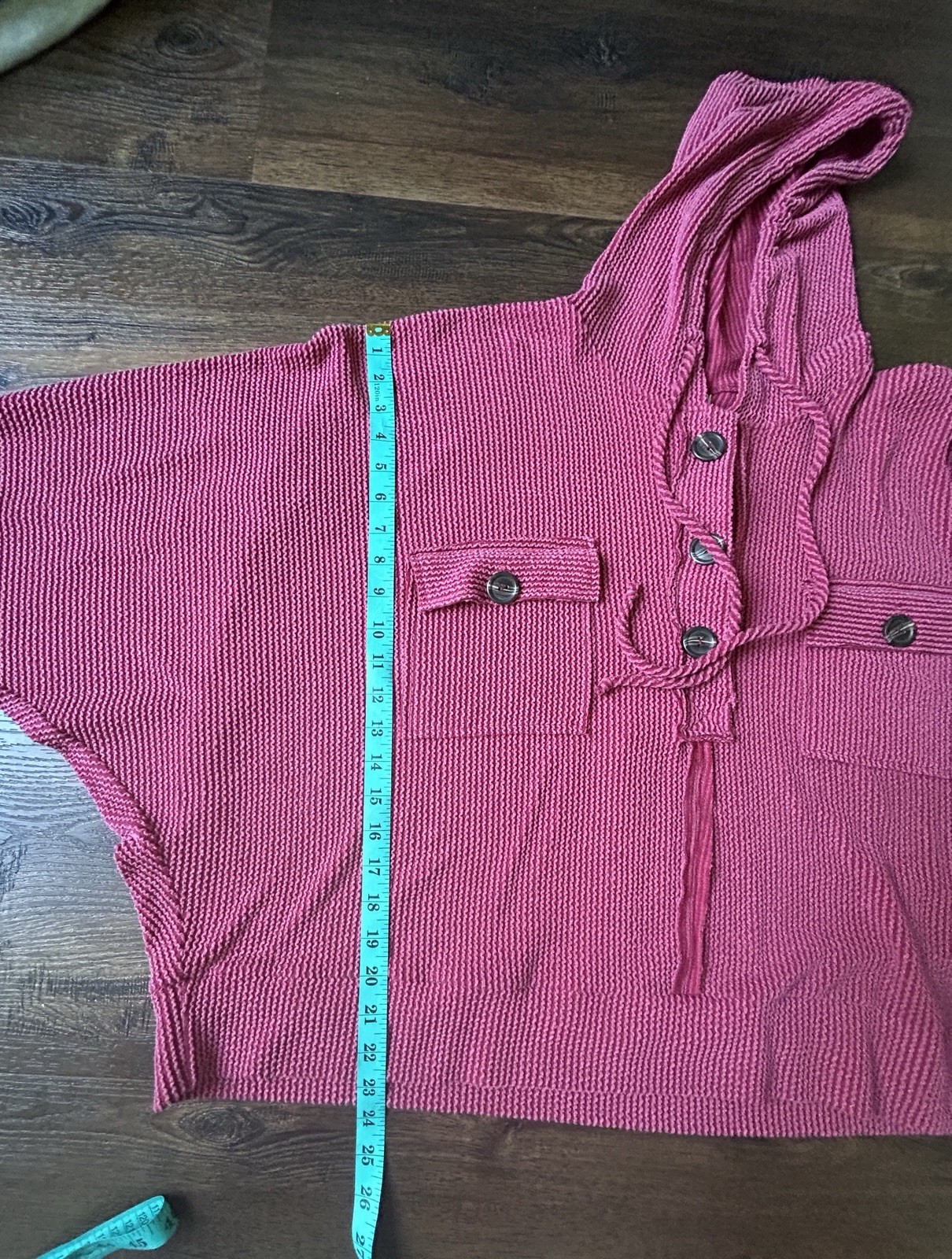 Bucket List Oversized Hooded Textured Knit Pullover Red Medium Made USA