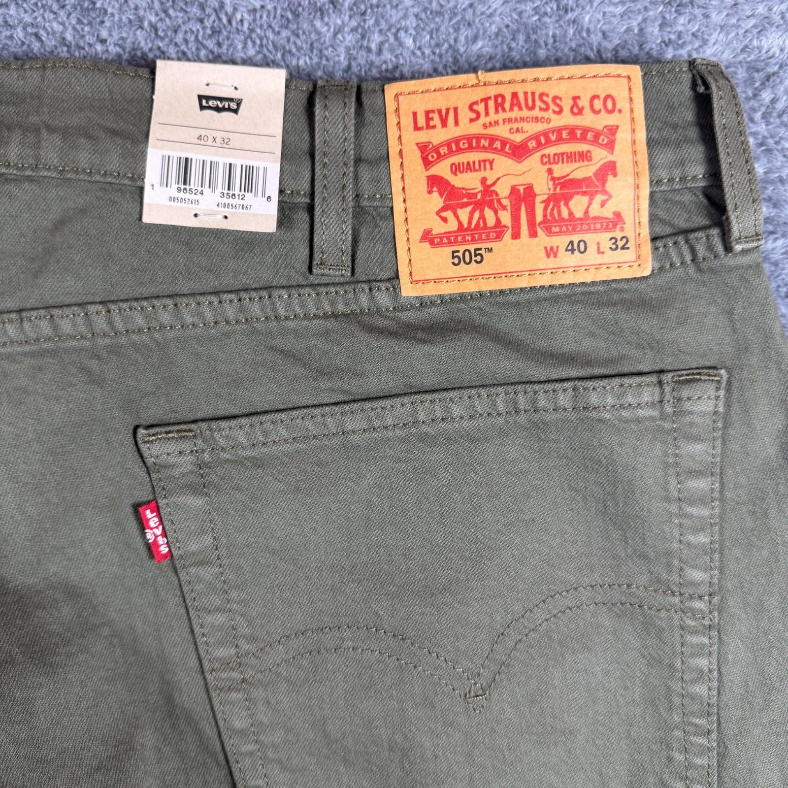 Levis 505 Jeans Mens 40×32 Green Regular Fit Stretch Denim NWT