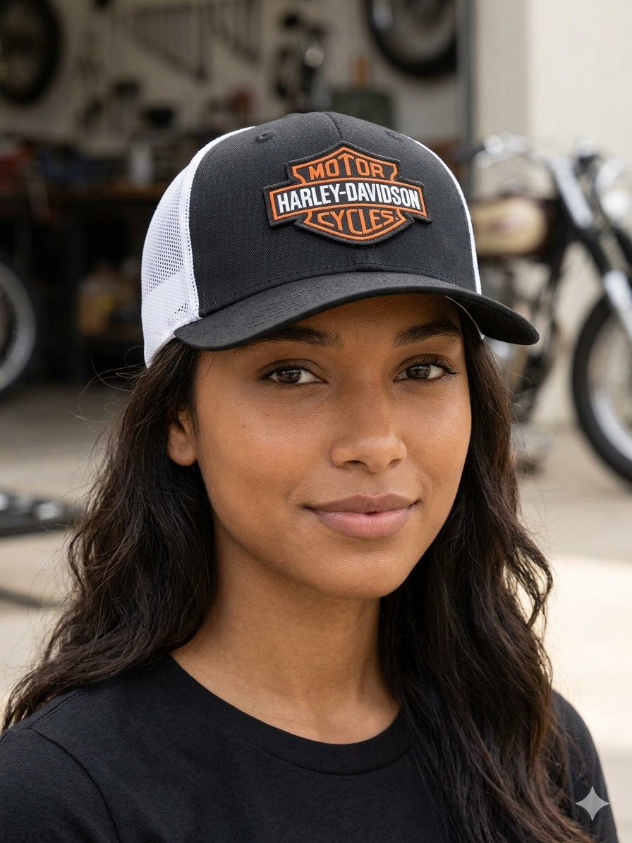 Harley-Davidson Patched Black White Mesh Low Profile Snapback Trucker Hat