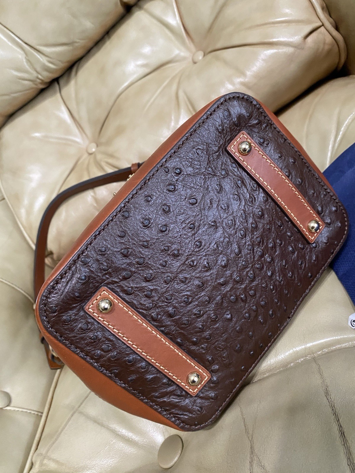 Dooney & Bourke Ostrich Small Drawstring Shoulder Bag Leather Bucket