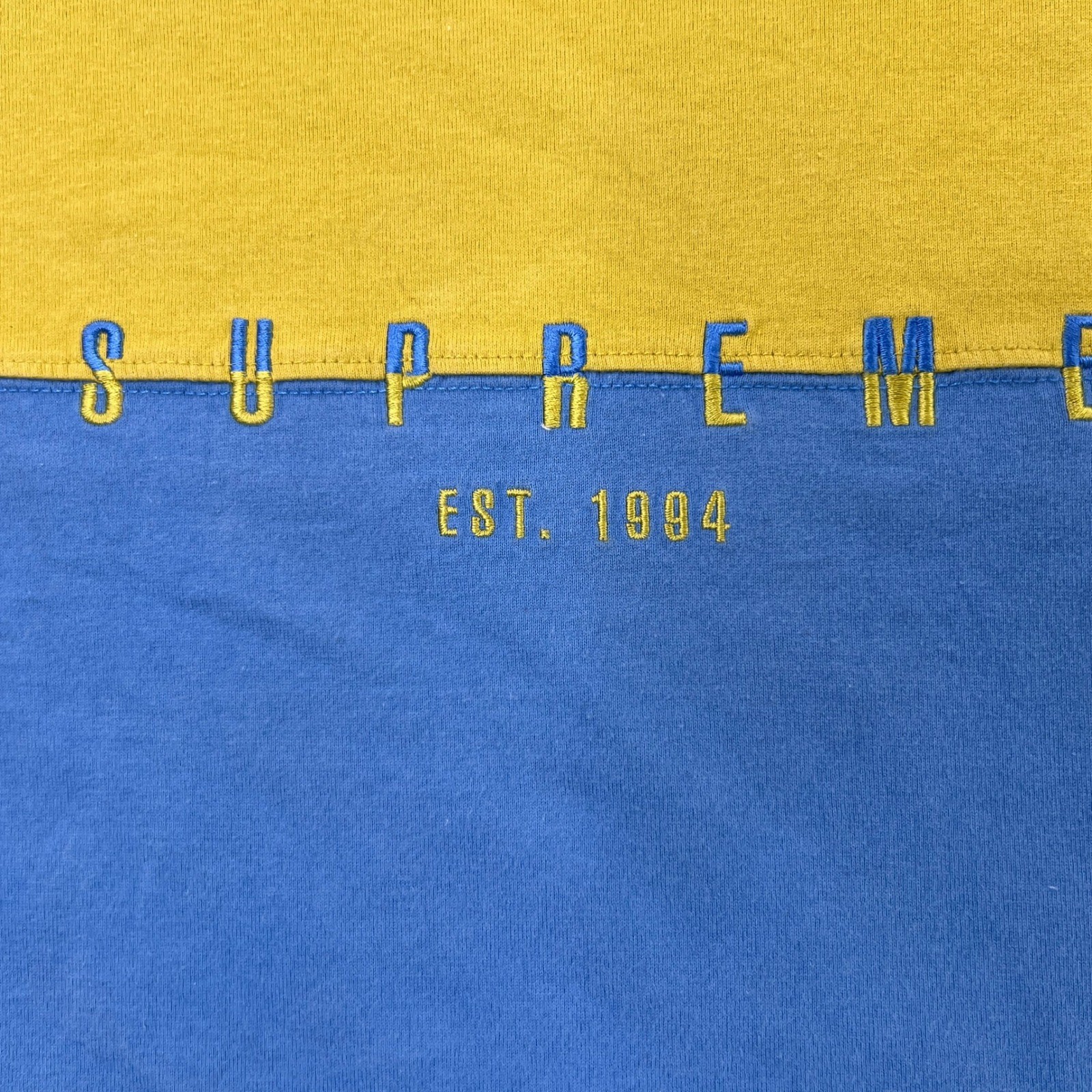 Supreme Est 1994 Colorblock T-Shirt Size M Blue Yellow Mens Streetwear Skater