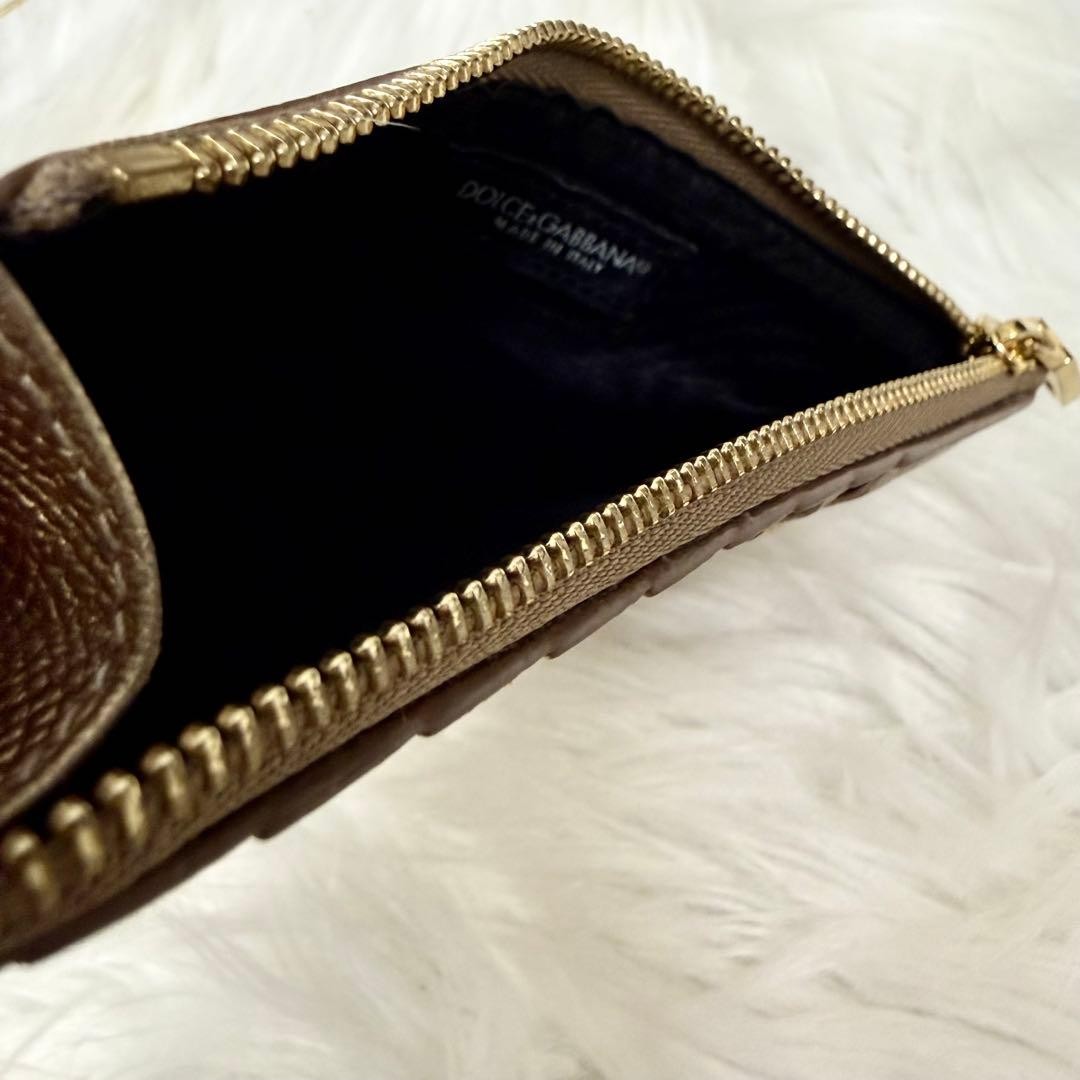 DOLCE & GABBANA DG Logo Card Case Coin Pouch Wallet Gold
