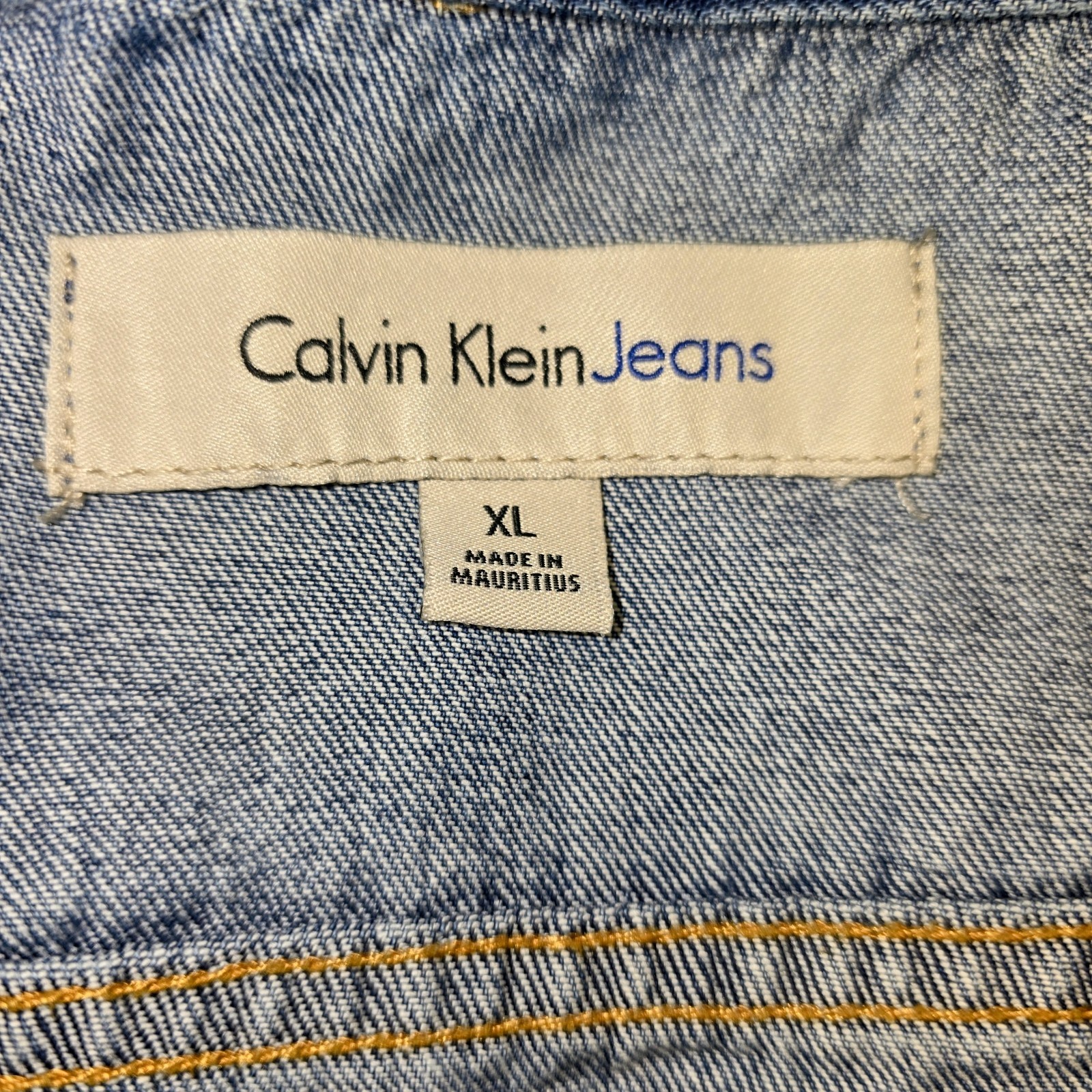 Calvin Klein Jeans Blue Denim Jacket Unisex XL Button Front Point Collar Pockets