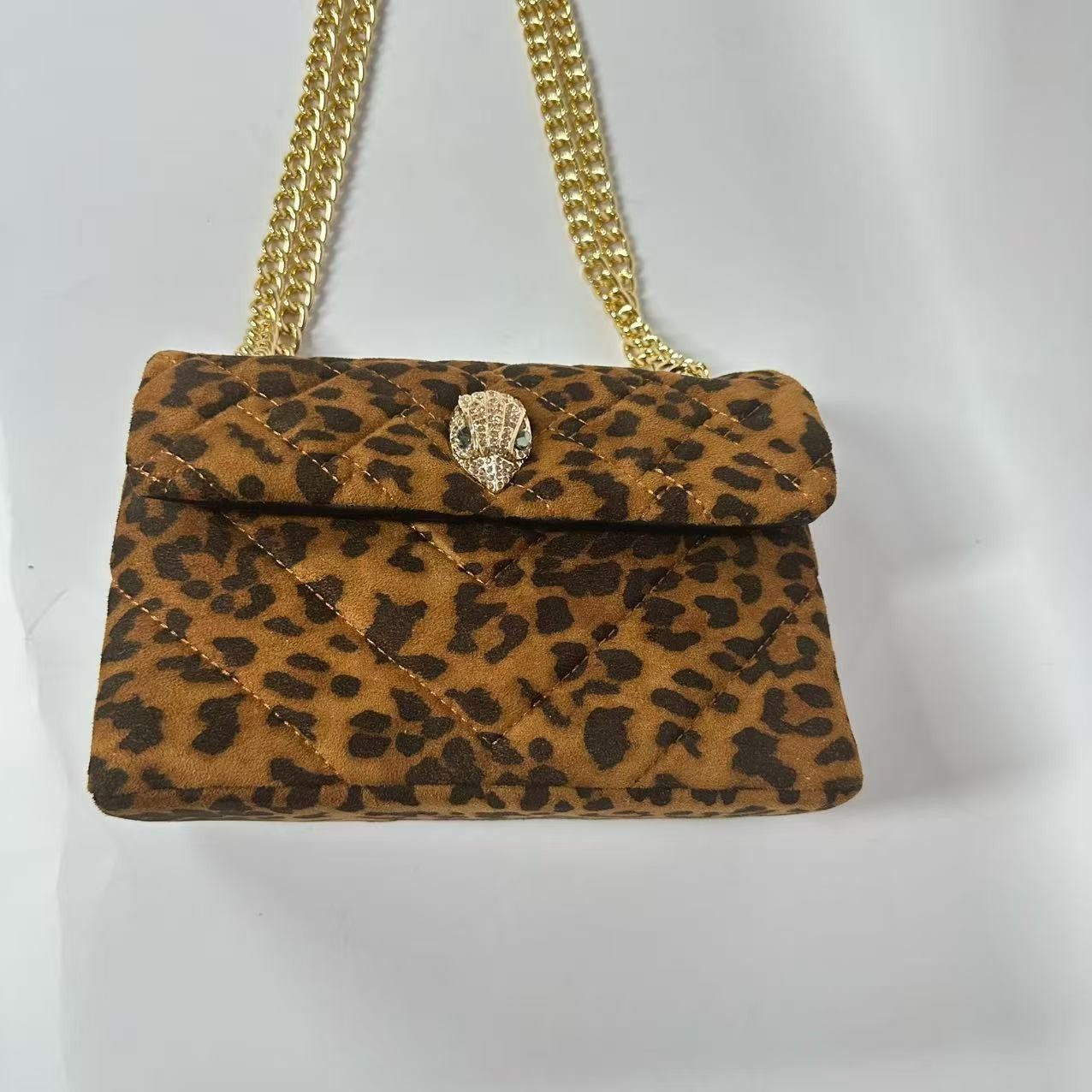 Kurt Geiger London Leopard Quilted Crossbody Bag Gold Eagle Chain 20×8×15 cm