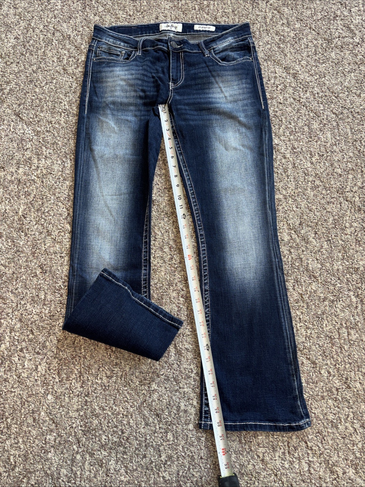 BUCKLE DAYTRIP VIRGO BOOTCUT Womens Size 31R Midrise Stretch Jeans 34×30.5 EUC