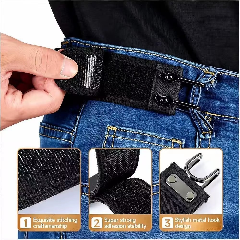 2PCS Heavy Duty Metal Hook Elastic Belt Buckle-Less Invisible Waist Belt Closure