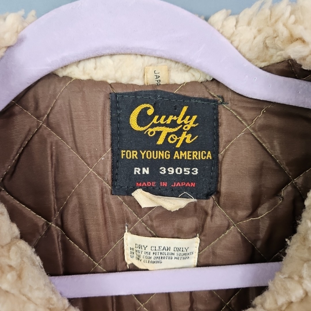 Vtg Curly Top Sheepskin Style Shearling 4 Pocket Lined Clasp Jacket Size 7/8