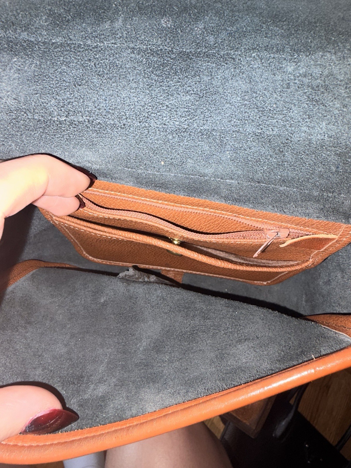Dooney & Bourke Navy/Brown Crossbody Bag Turn Lock Zip Adjustable Strap