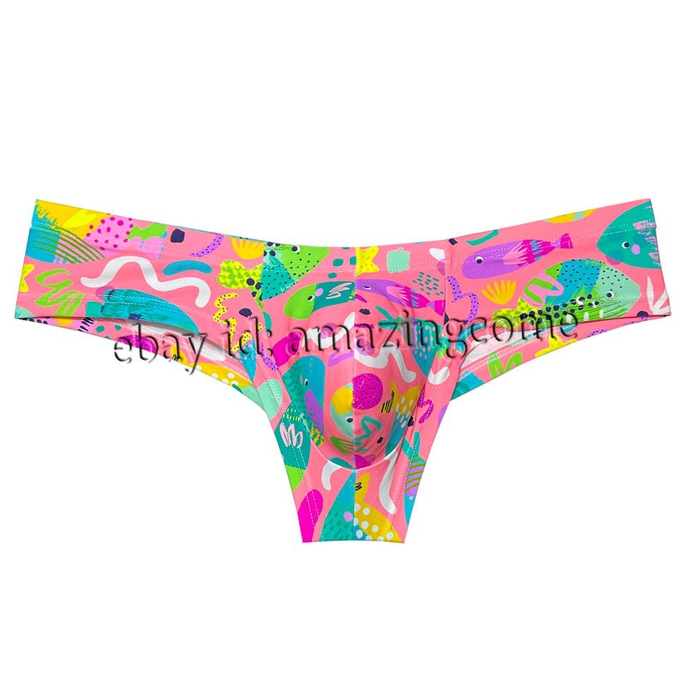 Men Printed Brazilian Bikini Underwear Enhance Bulge Pouch Mini Boxer Briefs