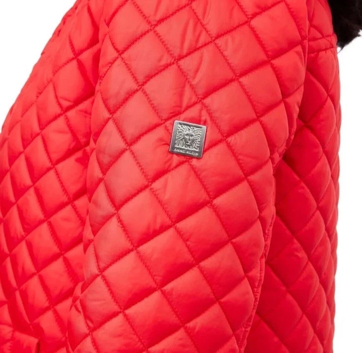 Anne Klein Women’s Jacket Quilted Side-Slit Midweight Snap-Front, Red, 2XL