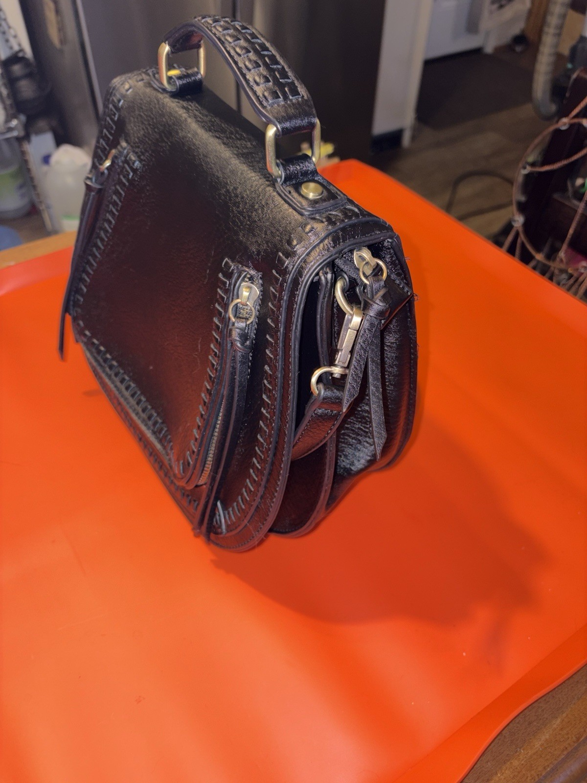 Madison West Black Crossbody Saddle Bag Magnetic Flap Zip Pockets Adjustable
