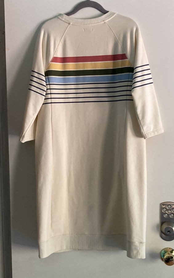 L.L. Bean Womens Size M / L Off White Striped Pullover Cozy Sweatshirt Dress