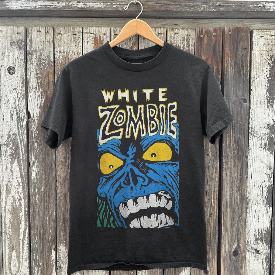 White Zombie Blue Monster Unisex Black Cotton T-Shirt