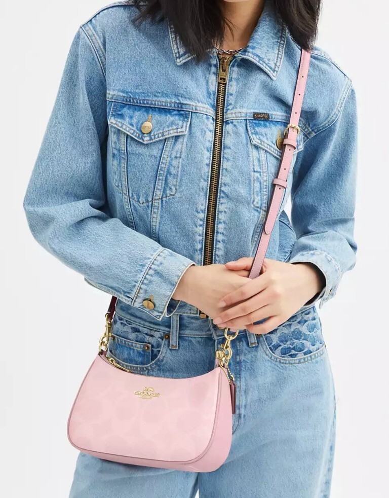 Coach Teri Shoulder Bag In Signature Canvas CAL51 Powder Pink NEW
