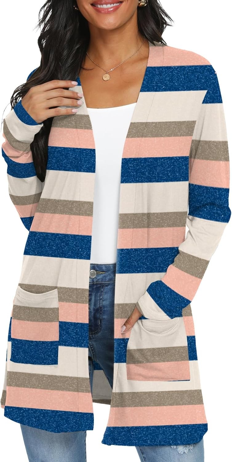Womens Open Front Long Sleeve Cardigan Lightweight Casual Knit Sweater