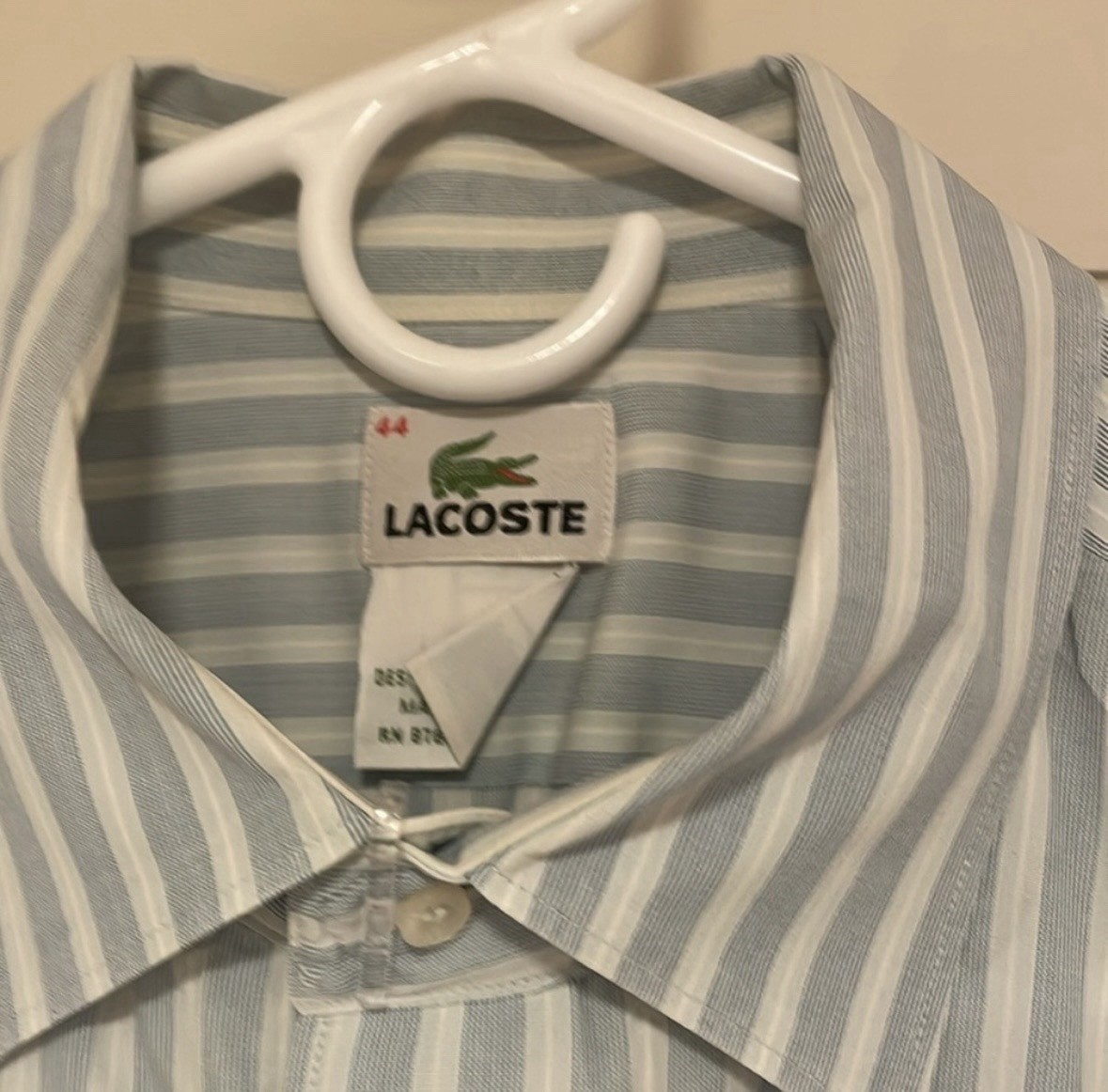 Lacoste Men’s Dress Shirt Classic Striped Blue/White Long Sleeve Cotton 44(XL)