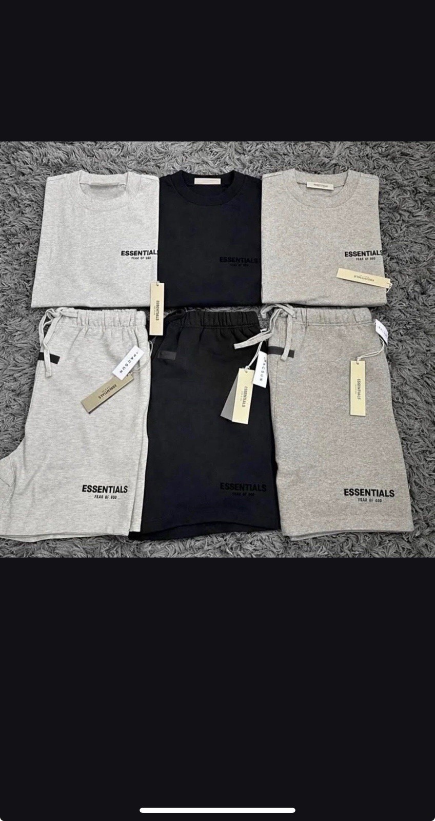 Essentials Logo Sweat Shorts Gray/Black Drawstring Elastic Waist Pockets S NWT