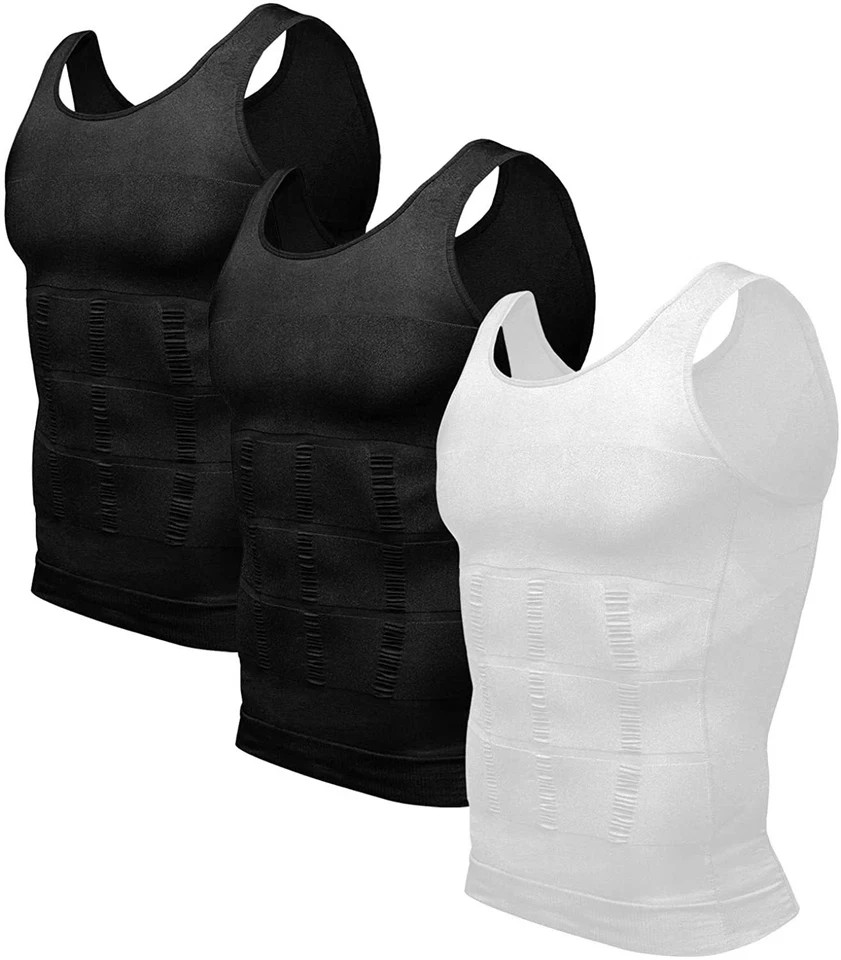 Men 3 Pack Body Shaper Slimming Belly Vest Compression Shirt Tank Tops Shapewear