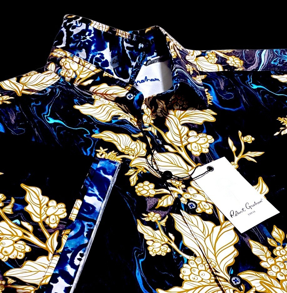Robert Graham Bold Floral Abstract Black Multicolor 3XL Short Sleeve Shirt