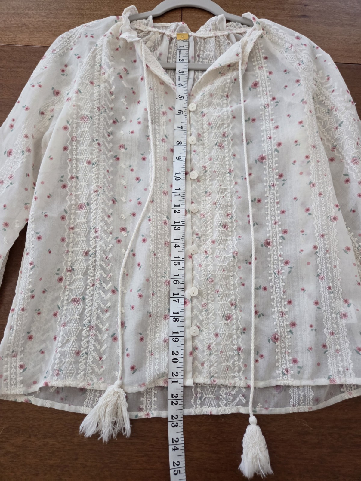 Peasant Button Up Embroidered Lace Top Women’s M Romantic Cottagecore Sheer
