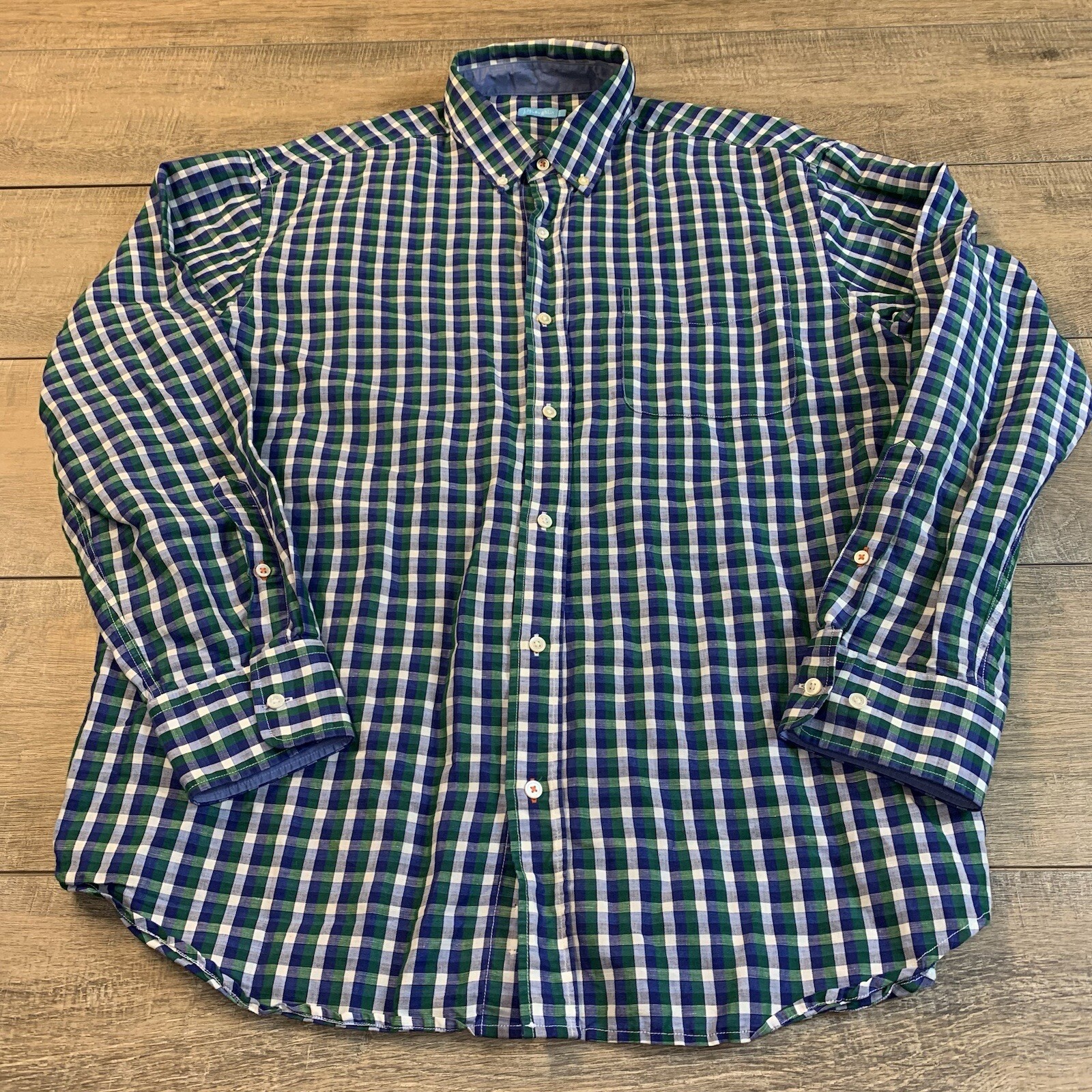 J McLaughlin Mens Long Sleeve Button Up Shirt Size Large 52% Linen Check B16