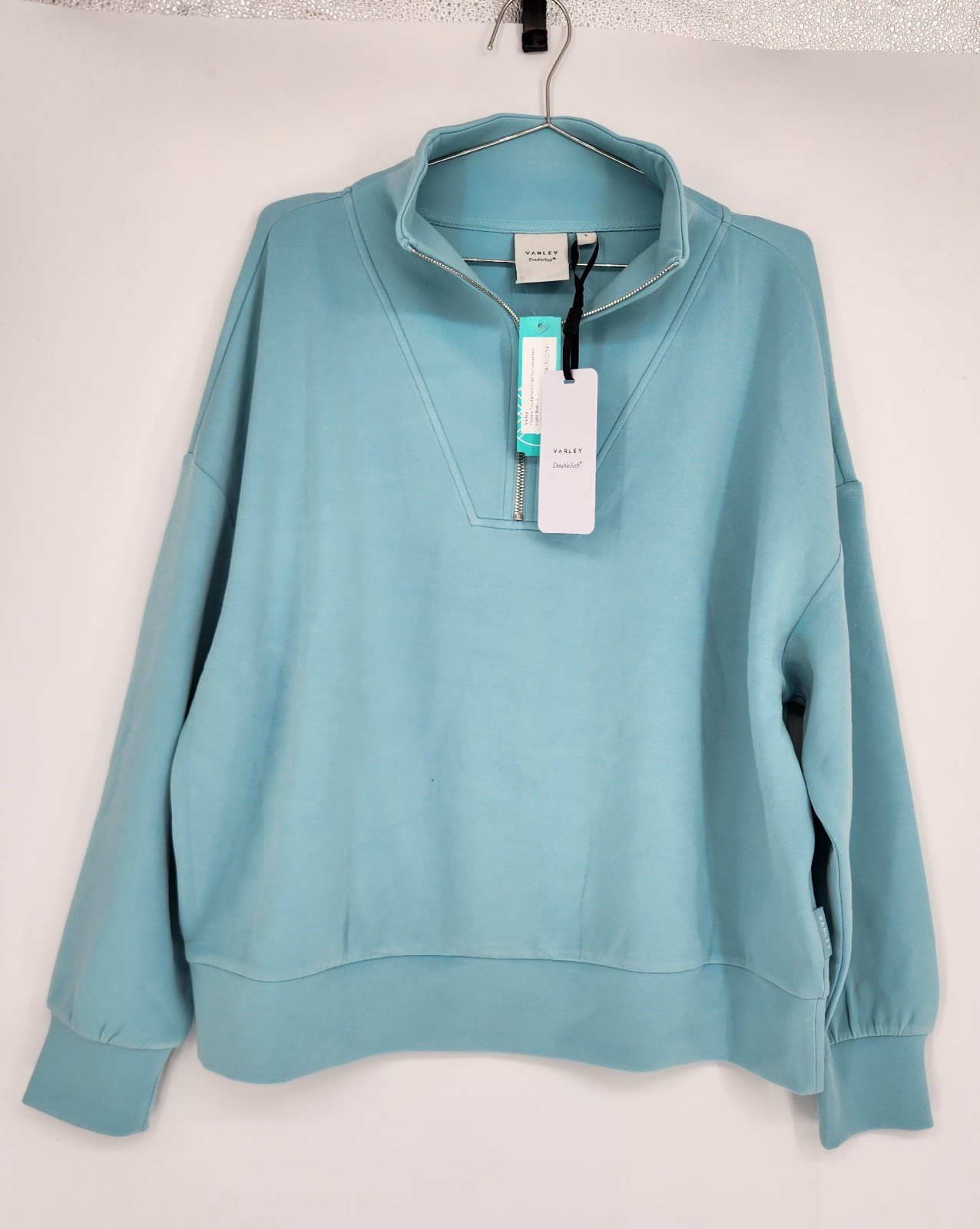 Varley Light Porcelain Blue Large Hawley Half Zip Sweatshirt NWT