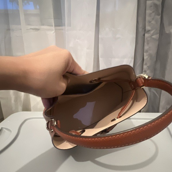 Kate Spade New York Brown Bucket Drawstring Top Handle Bag Gold Hardware Studs