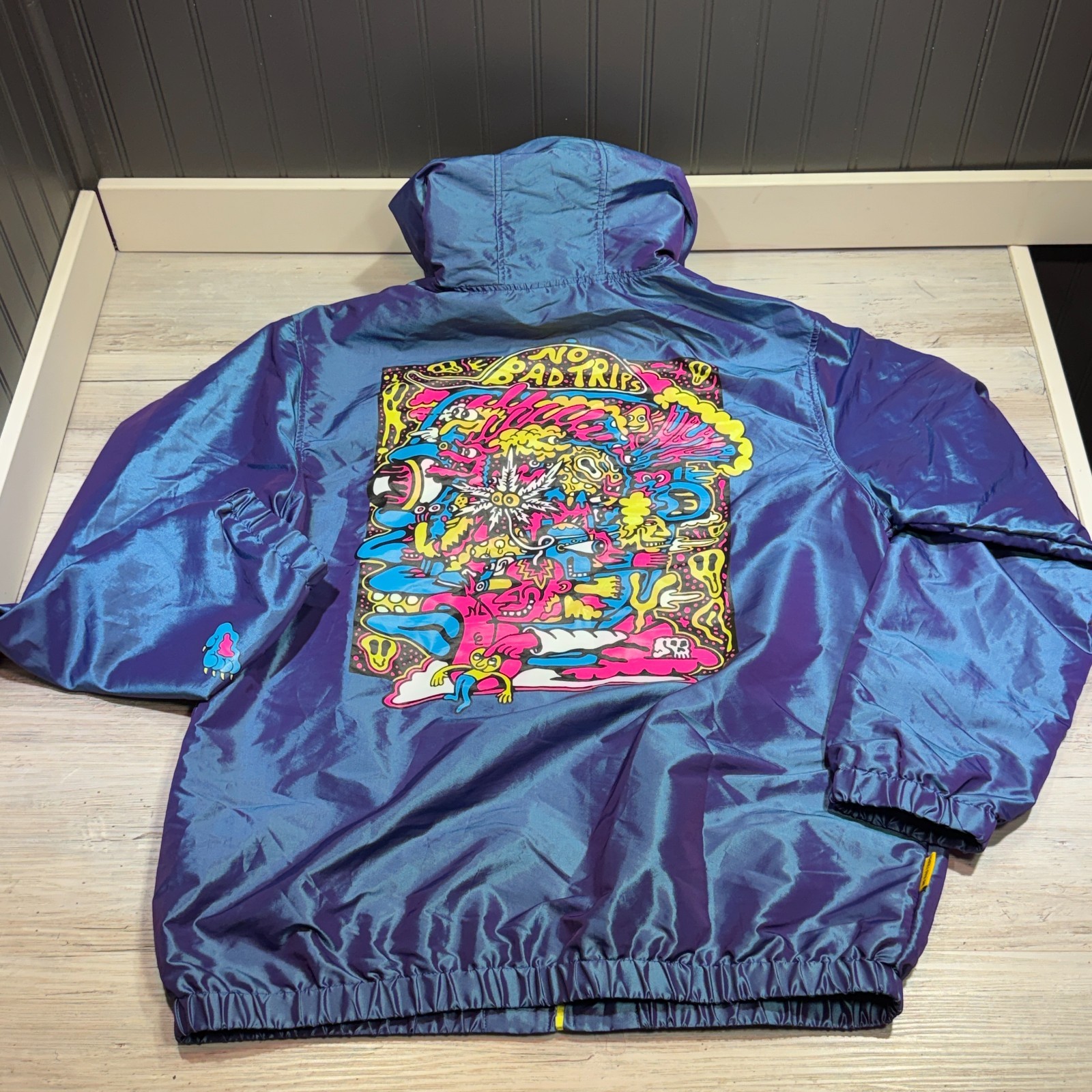 Killer Acid Jacket Mens Large Windbreaker Psychedelic Graphic Print No Bad Trips