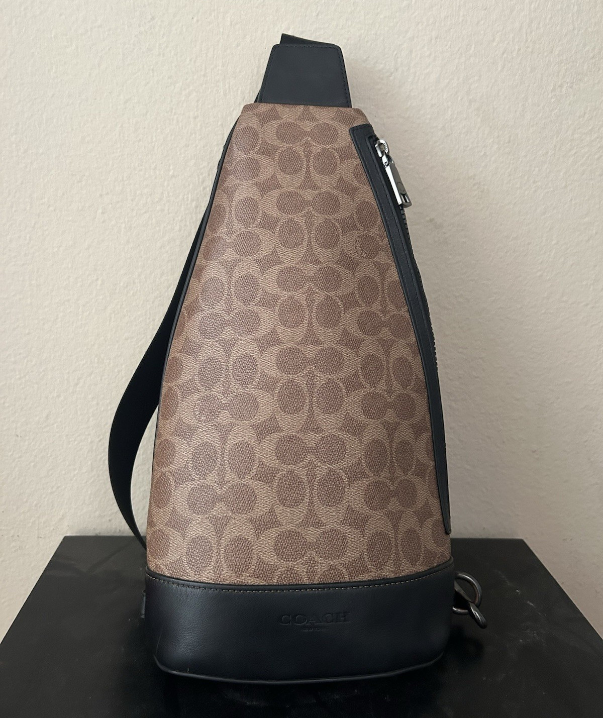Coach Signature Logo Sling Crossbody Bag Brown/Black Men’s Adjustable Strap