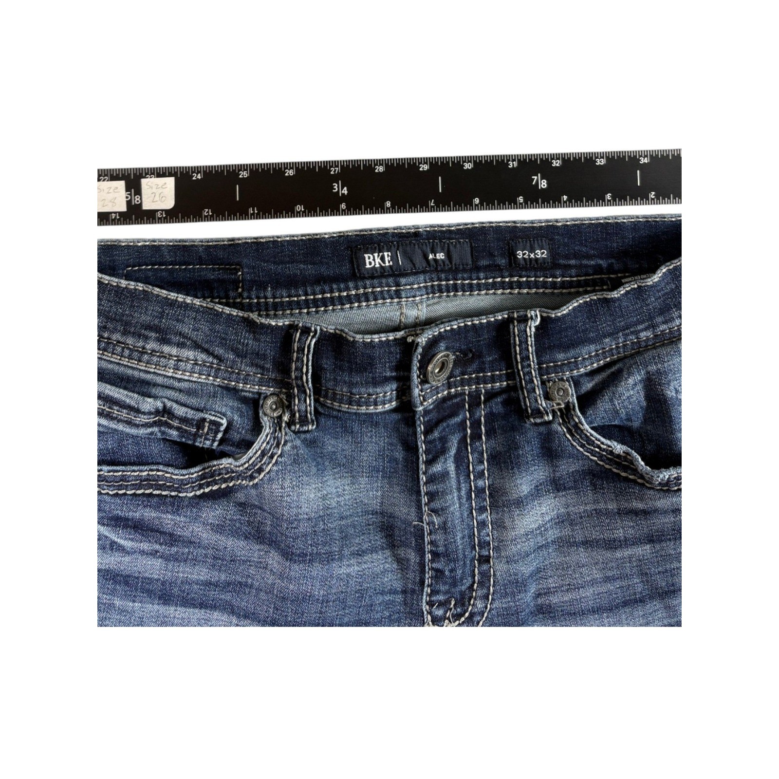 BKE Alec Straight Jeans Mens 32×32 Blue Denim Dark Wash Stretch Rugged Workwear