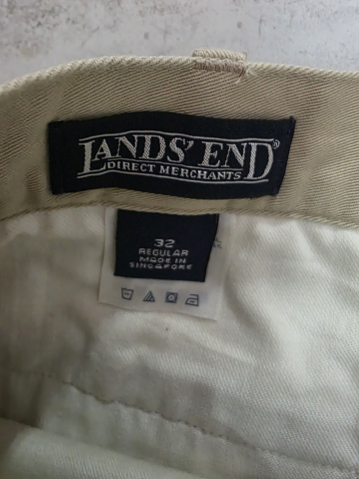Lands’ End Men’s Beige Cotton Twill Chino Pants 32 Straight Flat Front NWT