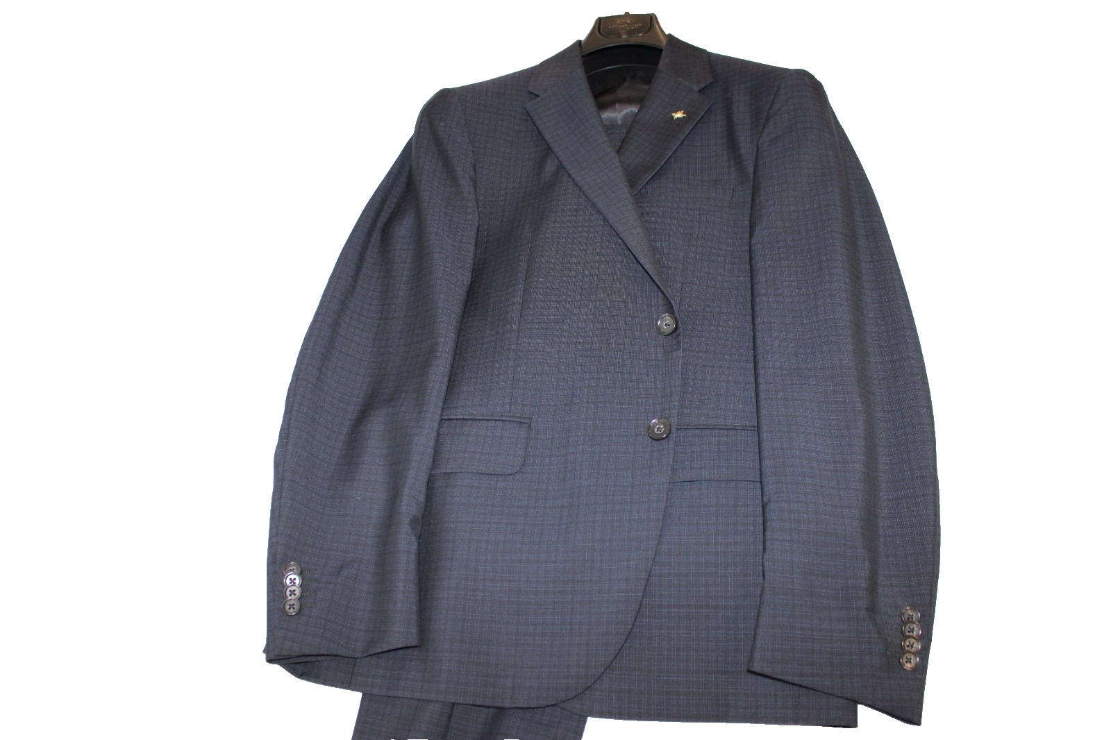 Corneliani Collection Virgin Wool Black Navy Plaid 2-Button Suit Size 42R $2995