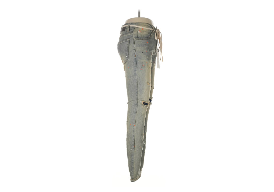 THRT Citrus Denim Jean Men 28 Blue Paint Splatter Slim Leg Distressed Drawstring