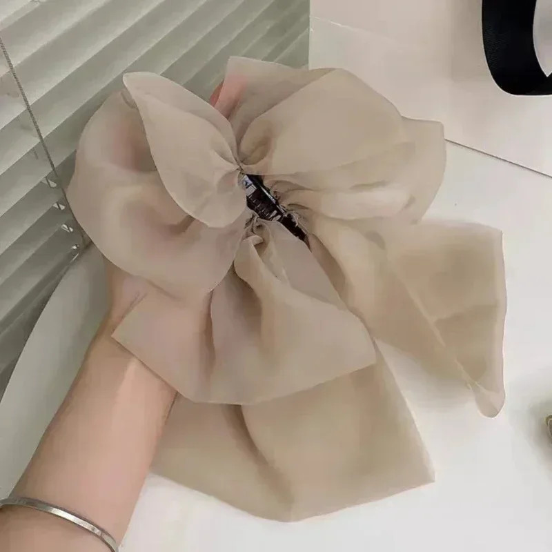 New Chiffon Bow Banana Clip High Ponytail Hair Grip Clip Female Vintage Vertical