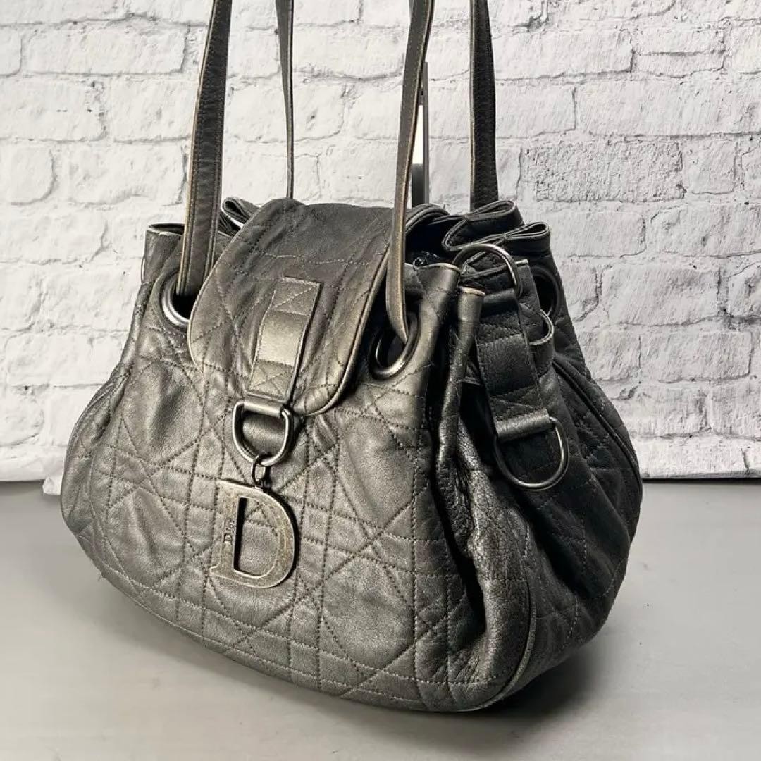 Dior Cannage Grey Shoulder Bag A-14687 Japan Used 0713879