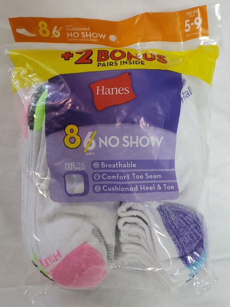 Hanes Women’s No Show Socks 8 Pair Multi Color Breathable Comfort Size 5-9 NEW