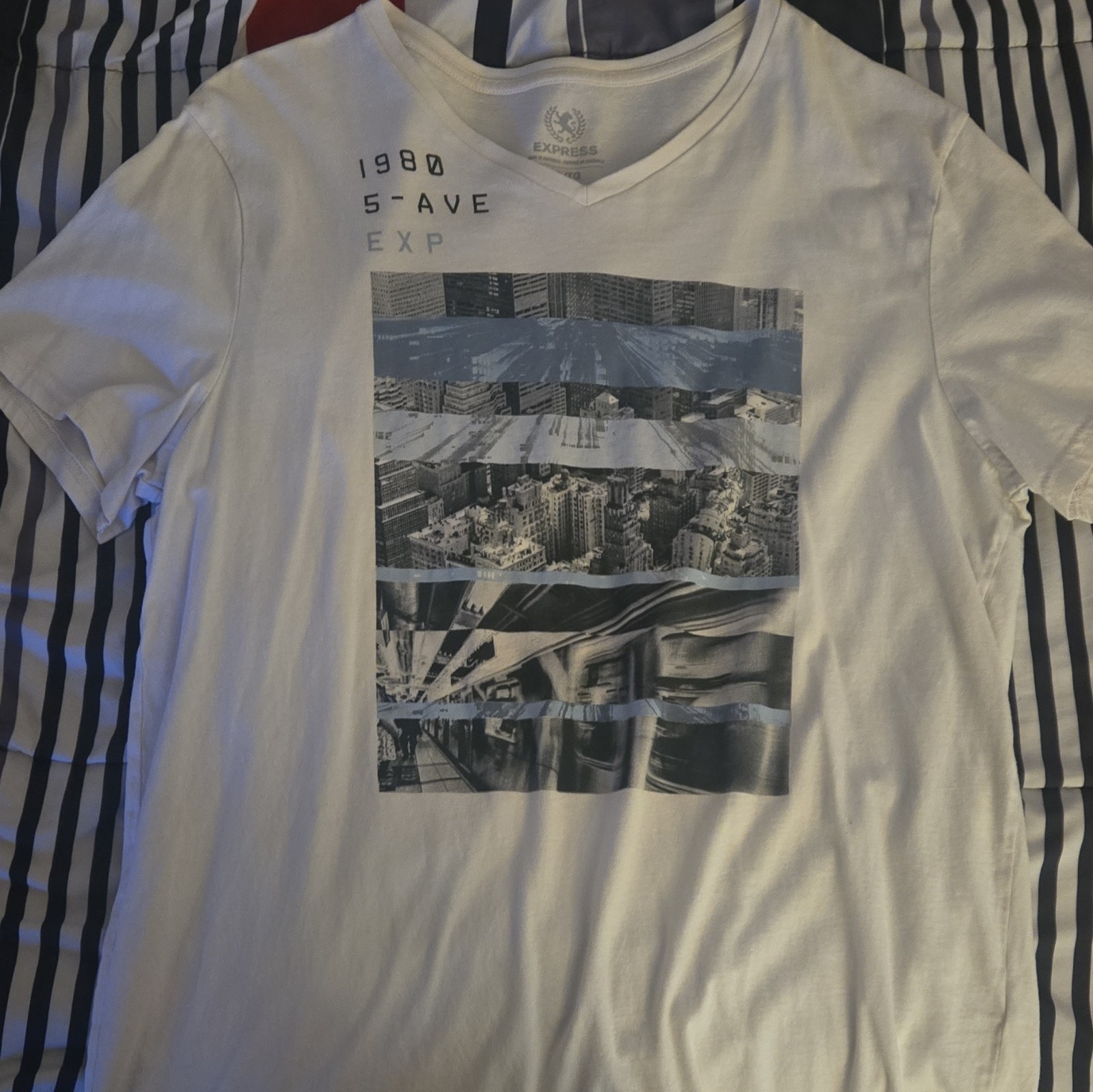 Express Men’s V-Neck Short Sleeve Cotton Jersey City Graphic Tee White XLTG