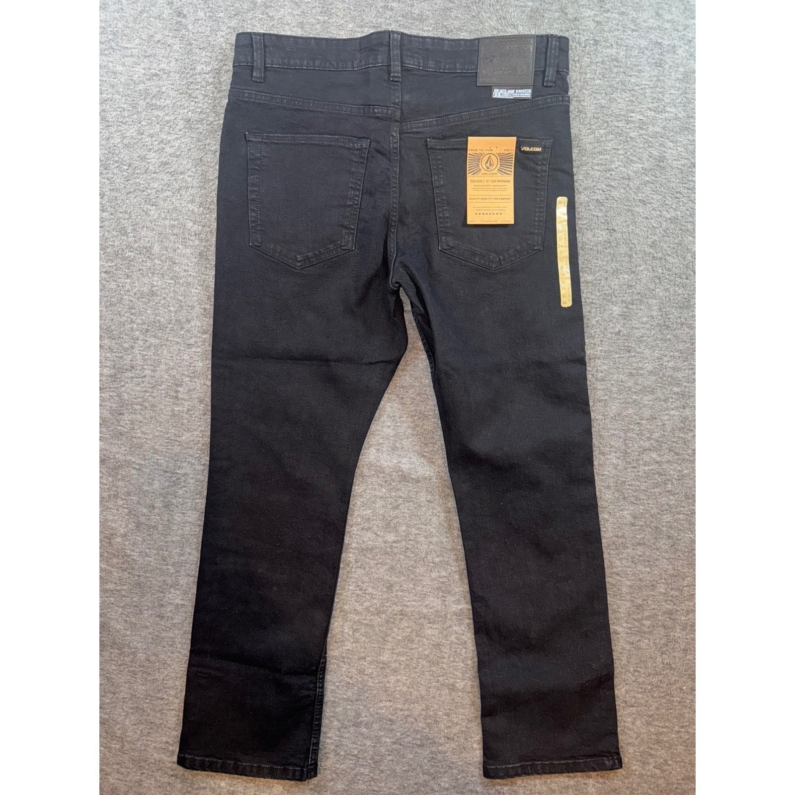 Volcom Mens Solver Modern Straight Stretch Denim Black Jeans Dark Wash 34×30 NEW