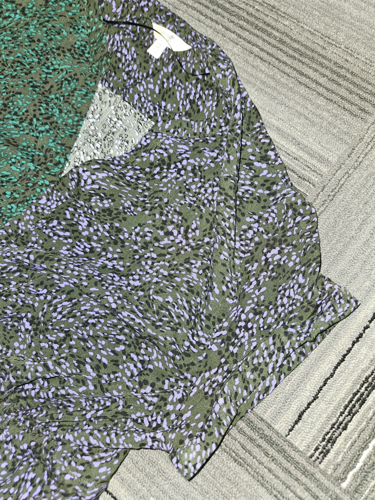 Terra & Sky 0X 14W green purple half N half split dress black dots v-neck