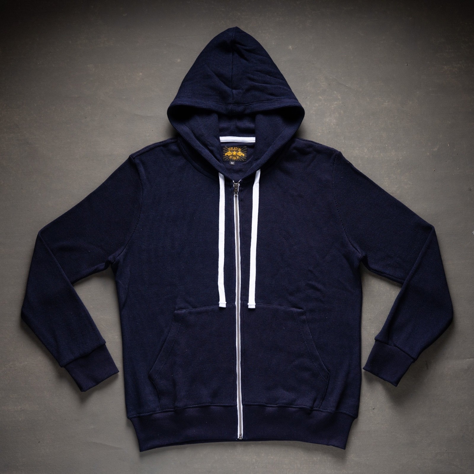 Brave Star Selvage Glory Days Indigo Dyed Thermal Zip waffle Hoodie XXL 2XL